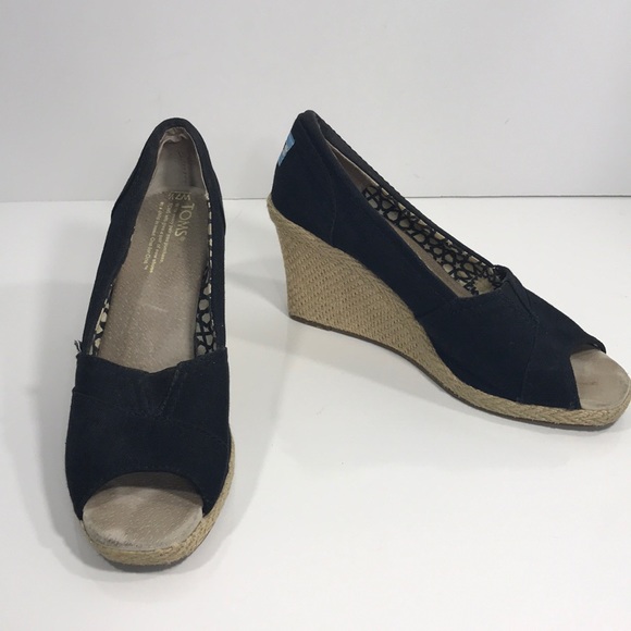 Toms Shoes - Toms black canvas espadrille wedges